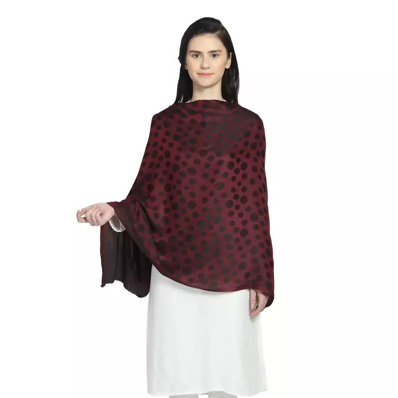 Maroon & Black Modal Woven Design Polka Dot Reversible Shawl