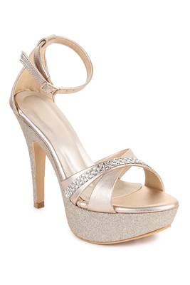 Beautiful Golden color synthetic material heels for women's 2