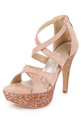 Beautiful Peach color synthetic material heels for women's 3