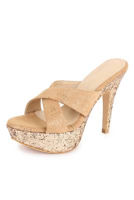 Beautiful Beige color synthetic material heels for women's 3