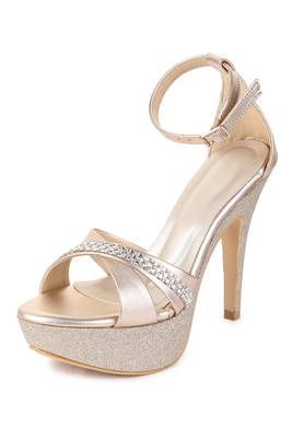 Beautiful Golden color synthetic material heels for women's 3