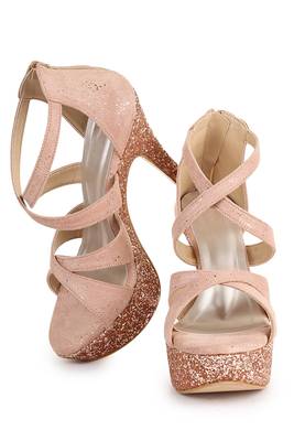 Beautiful Peach color synthetic material heels for women's 4