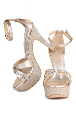 Beautiful Golden color synthetic material heels for women's 4