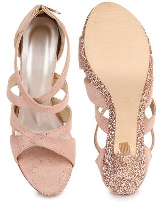 Beautiful Peach color synthetic material heels for women's 5