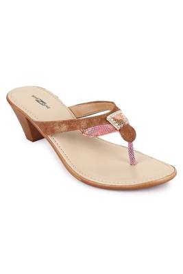 Beautiful Tan color synthetic material heels for women's 3