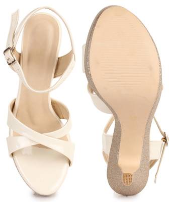 Beautiful Cream color synthetic material heels for women's 5