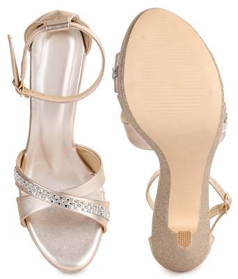 Beautiful Golden color synthetic material heels for women's 5