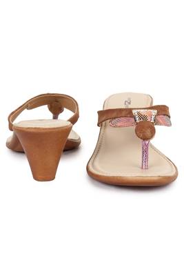 Beautiful Tan color synthetic material heels for women's 4
