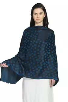 Blue & Black Modal Woven Design Polka Dot Reversible Shawl