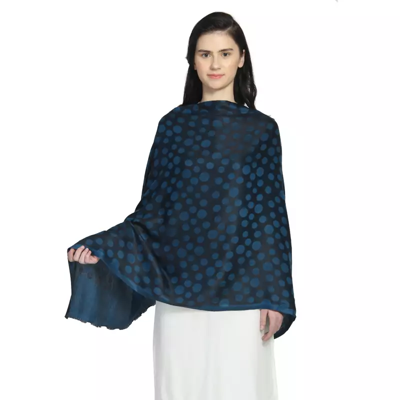 Blue & Black Modal Woven Design Polka Dot Reversible Shawl