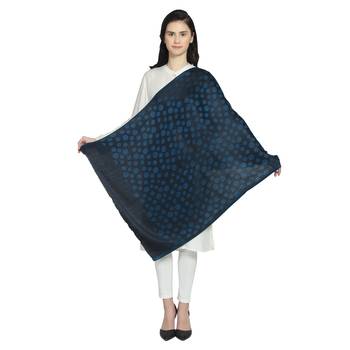 Blue & Black Modal Woven Design Polka Dot Reversible Shawl 2