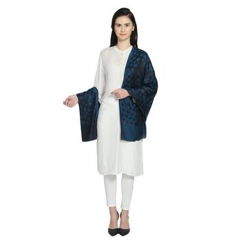 Blue & Black Modal Woven Design Polka Dot Reversible Shawl 3