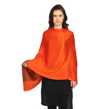 Bright Orange Modal Woven Design Paisley Shawl 1