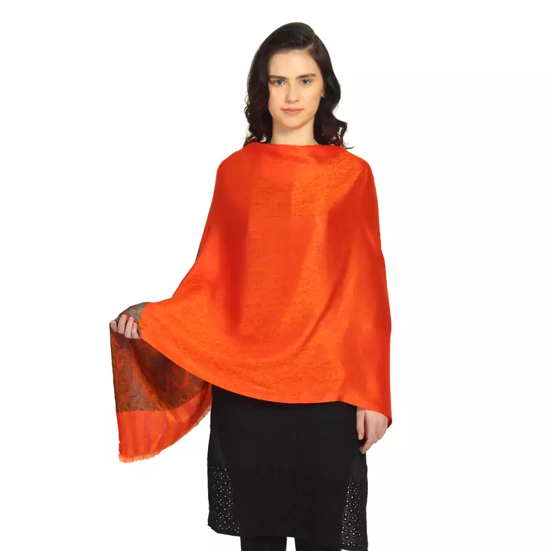 Bright Orange Modal Woven Design Paisley Shawl