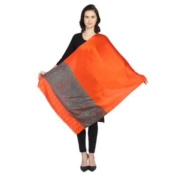 Bright Orange Modal Woven Design Paisley Shawl 2