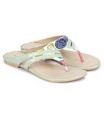 Beautiful Seagreen color synthetic material flats for womens