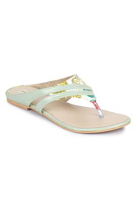 Beautiful Seagreen color synthetic material flats for womens 4