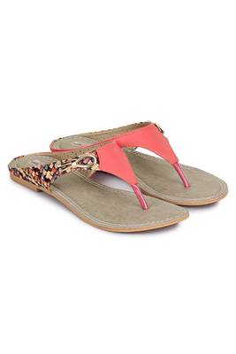 Beautiful Peach color synthetic material flats for womens 1