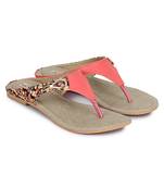 Beautiful Peach color synthetic material flats for womens
