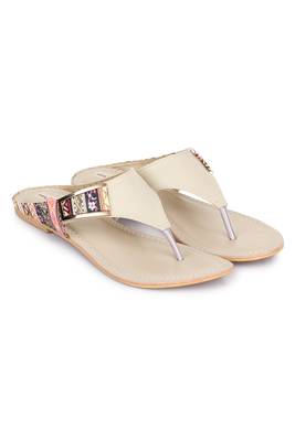 Beautiful Cream color synthetic material flats for womens 1