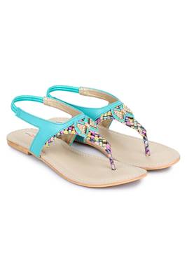 Beautiful Seagreen color synthetic material flats for womens 1