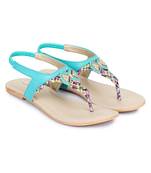 Beautiful Seagreen color synthetic material flats for womens