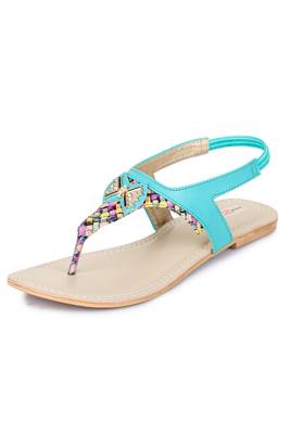 Beautiful Seagreen color synthetic material flats for womens 5