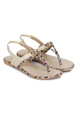 Beautiful Cream color synthetic material flats for womens 1