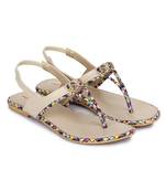 Beautiful Cream color synthetic material flats for womens