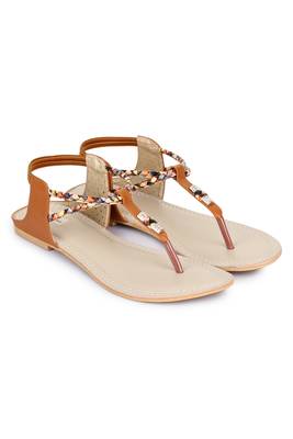 Beautiful Tan color synthetic material flats for womens 1
