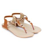 Beautiful Tan color synthetic material flats for womens