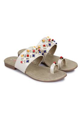 Beautiful Cream color synthetic material flats for womens 1