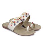 Beautiful Cream color synthetic material flats for womens