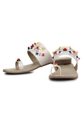 Beautiful Cream color synthetic material flats for womens 3