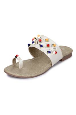 Beautiful Cream color synthetic material flats for womens 5