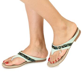 Beautiful Seagreen color synthetic material flats for womens 2