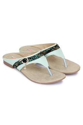 Beautiful Seagreen color synthetic material flats for womens 1