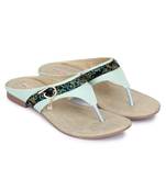 Beautiful Seagreen color synthetic material flats for womens