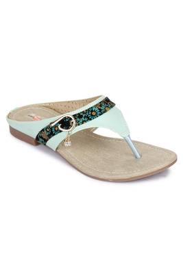 Beautiful Seagreen color synthetic material flats for womens 4