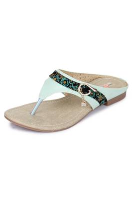 Beautiful Seagreen color synthetic material flats for womens 5