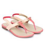 Beautiful Peach color synthetic material flats for womens