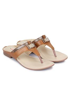 Beautiful Tan color synthetic material flats for womens 1