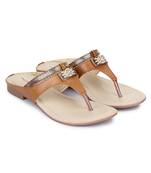 Beautiful Tan color synthetic material flats for womens