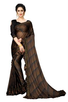 Brown Plain Lycra Designer Saree With Blouse 1