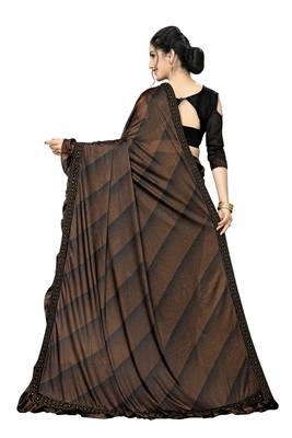 Brown Plain Lycra Designer Saree With Blouse 2