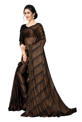 Brown Plain Lycra Designer Saree With Blouse 3