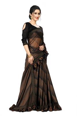 Brown Plain Lycra Designer Saree With Blouse 4