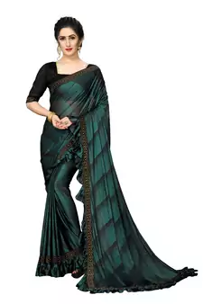 Green Plain Lycra Designer Saree With Blouse