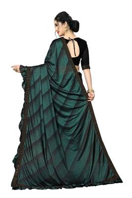 Green Plain Lycra Designer Saree With Blouse 2