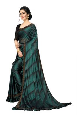 Green Plain Lycra Designer Saree With Blouse 3